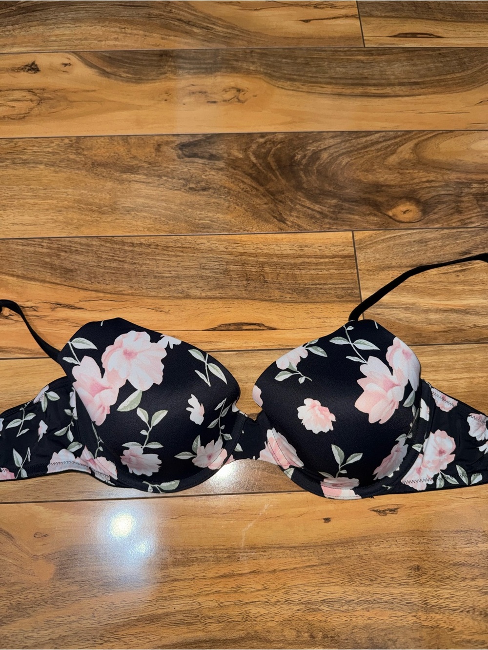 Pink/Victoria Secret Floral Push-Up Bra - Black with Pink Flowers